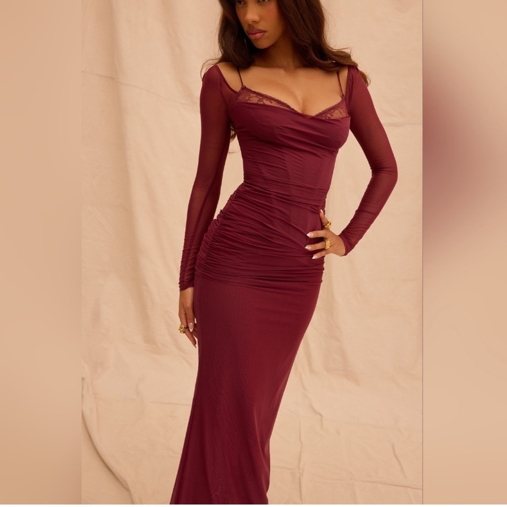 House of CB Katarina Wine Long Sleeve Dress